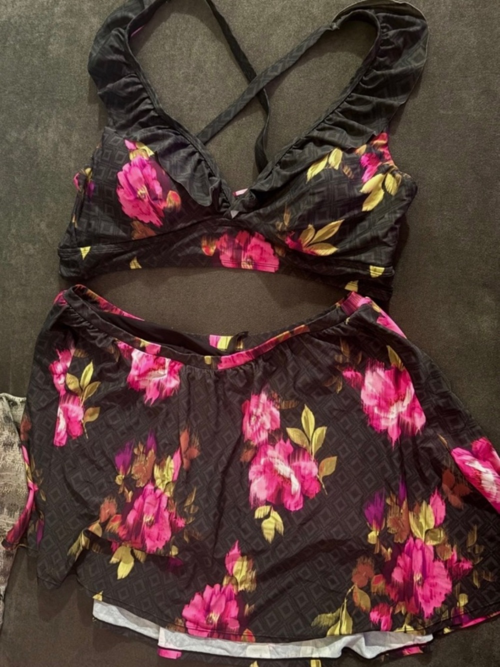 Torrid Floral Geo Black Two Piece Swimsuit Size: 3